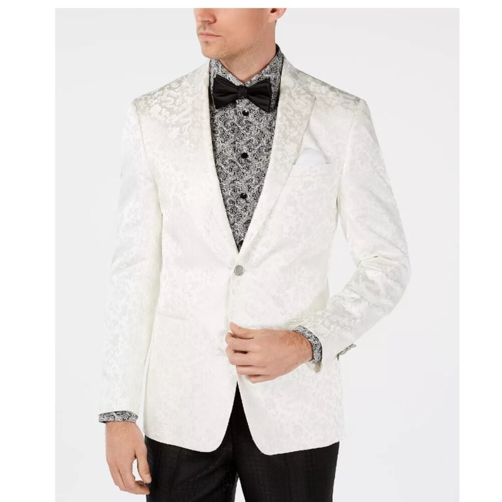 TALLIA Orange Men's Slim-Fit White Dragon Jacquard Dinner Jacket 42 R